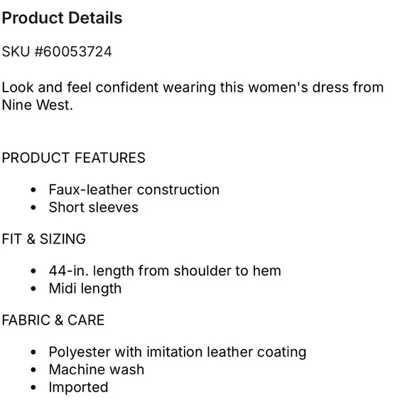 Price Drop! 🔥 Nine West: Pleated/ Wrap Look/ V Neck/Faux Leather Dress - Picture 5 of 6